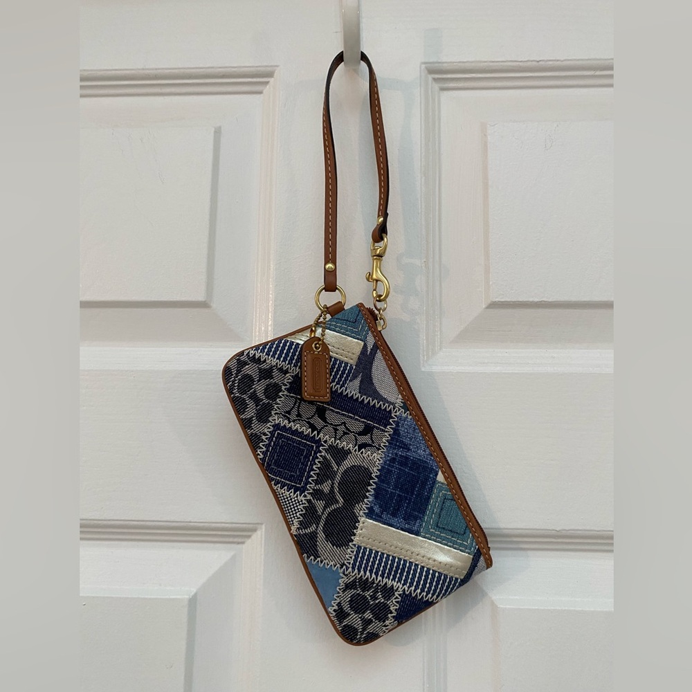 Coach RARE Patchwork Wristlet in Blue Denim and Brown Leather NWOT - Picture 1 of 5